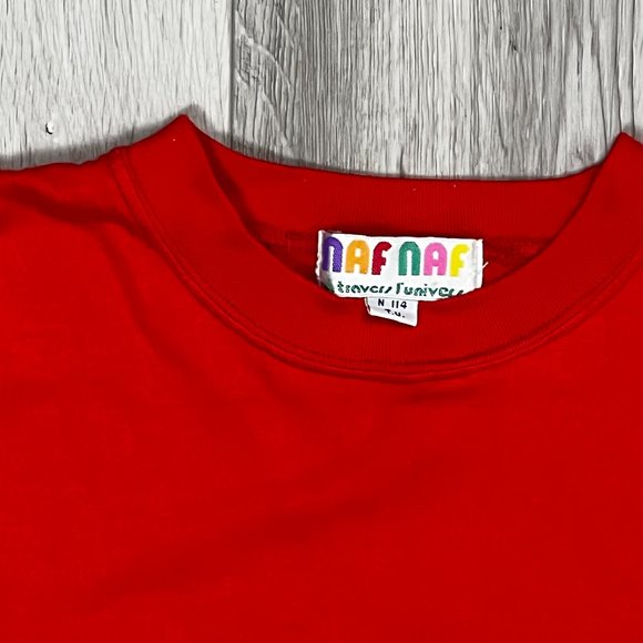 Naf Naf Vintage 1980s Embroidered Emblem Red Medium T-Shirt - Picture 3 of 8